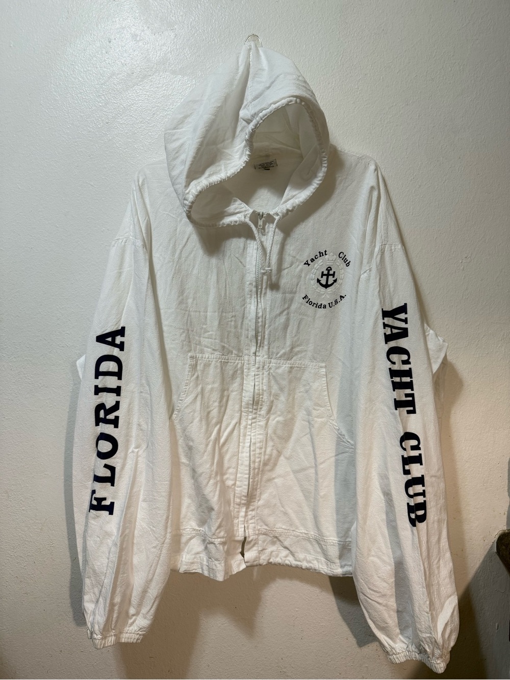 Yacht Club Florida White Zip-Front Bomber Hoodie Jacket 2XL
